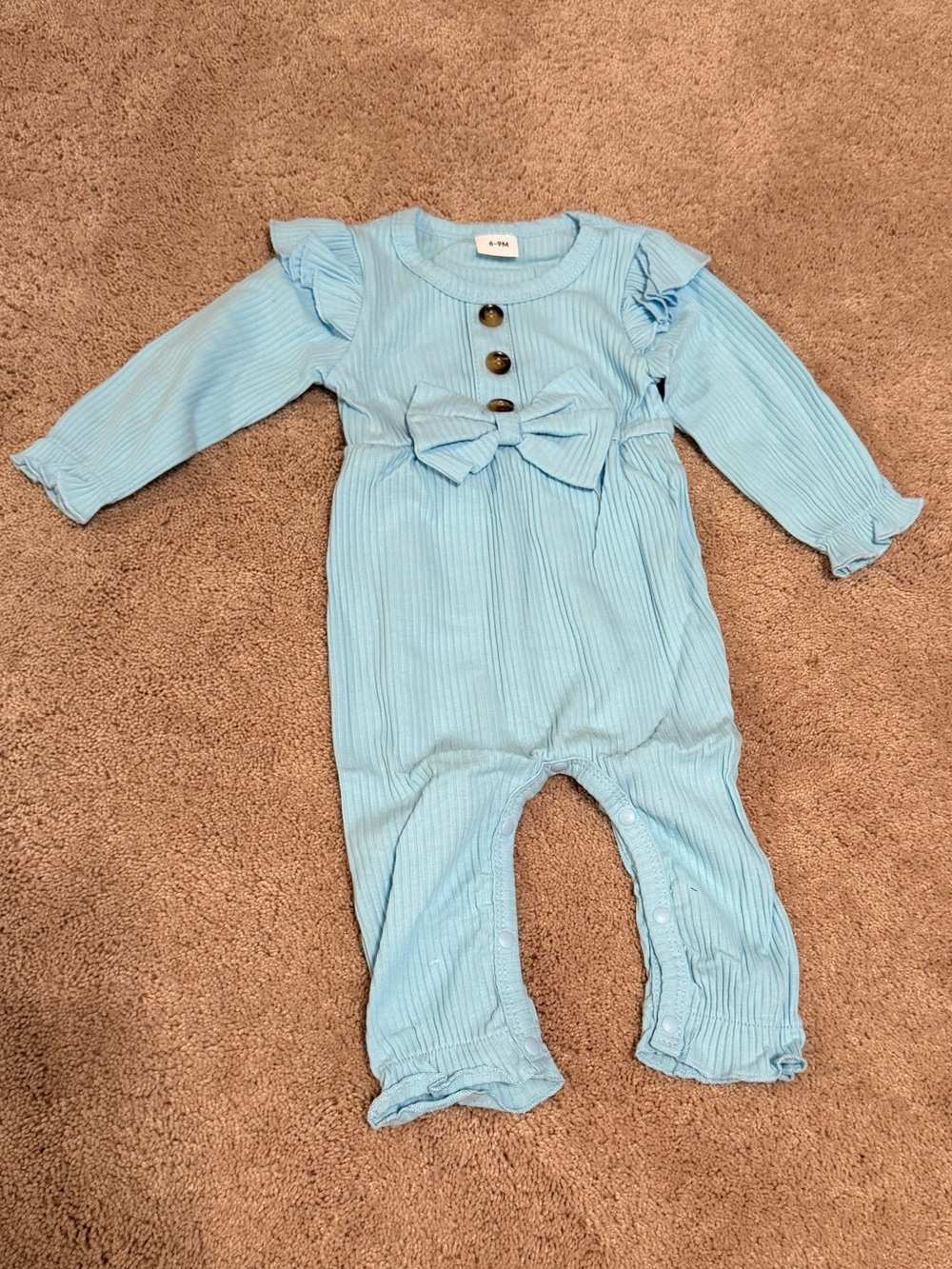 Pastel Blue Ribbed Baby Romper with Button Accent